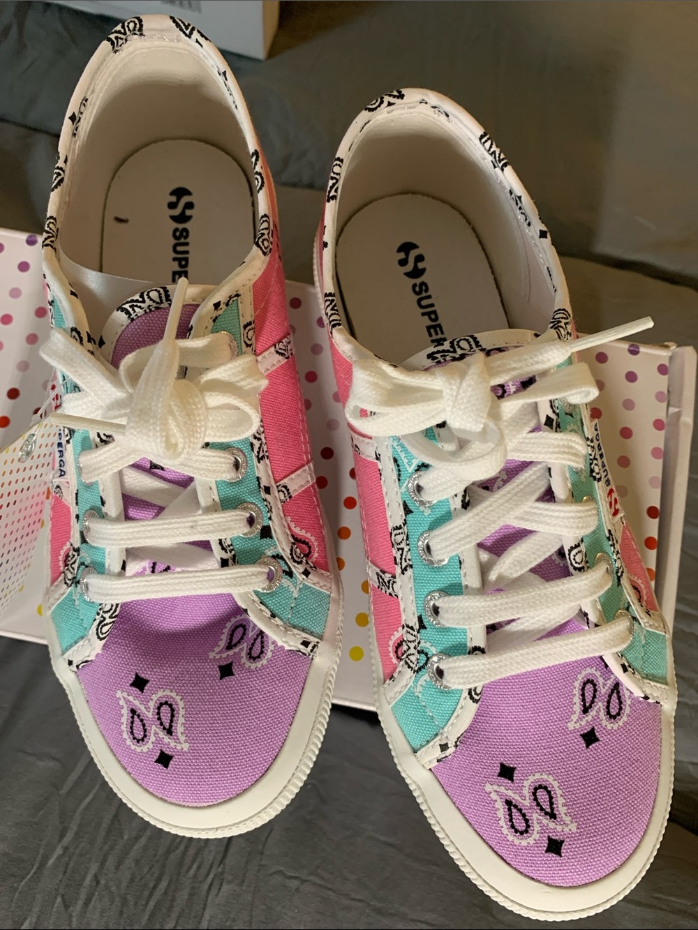 Superga 2750 Bandana Mix Sneakers in Pink, Teal & White
